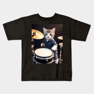 Drummer cat - Modern digital art Kids T-Shirt